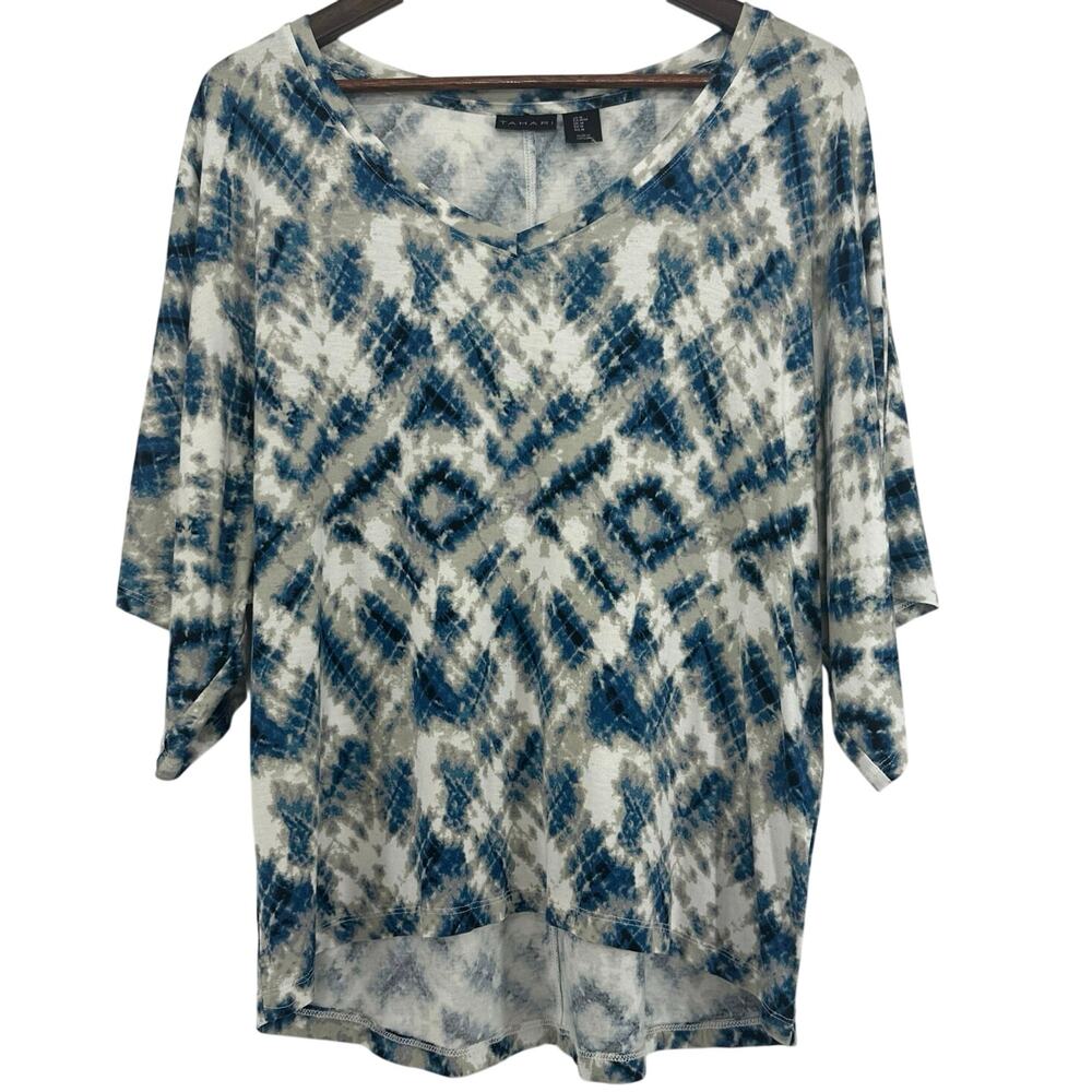 Tahari Blue Gray Ikat Dolman Blouse M